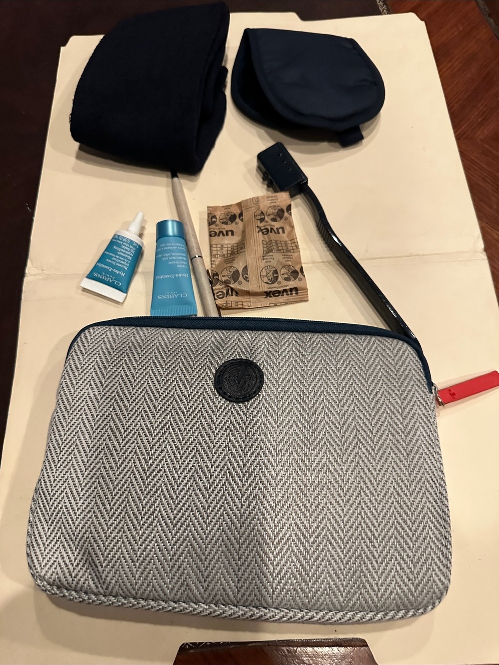 Travel Toiletry Bag for Men - Gray with Navy Trim Air France
